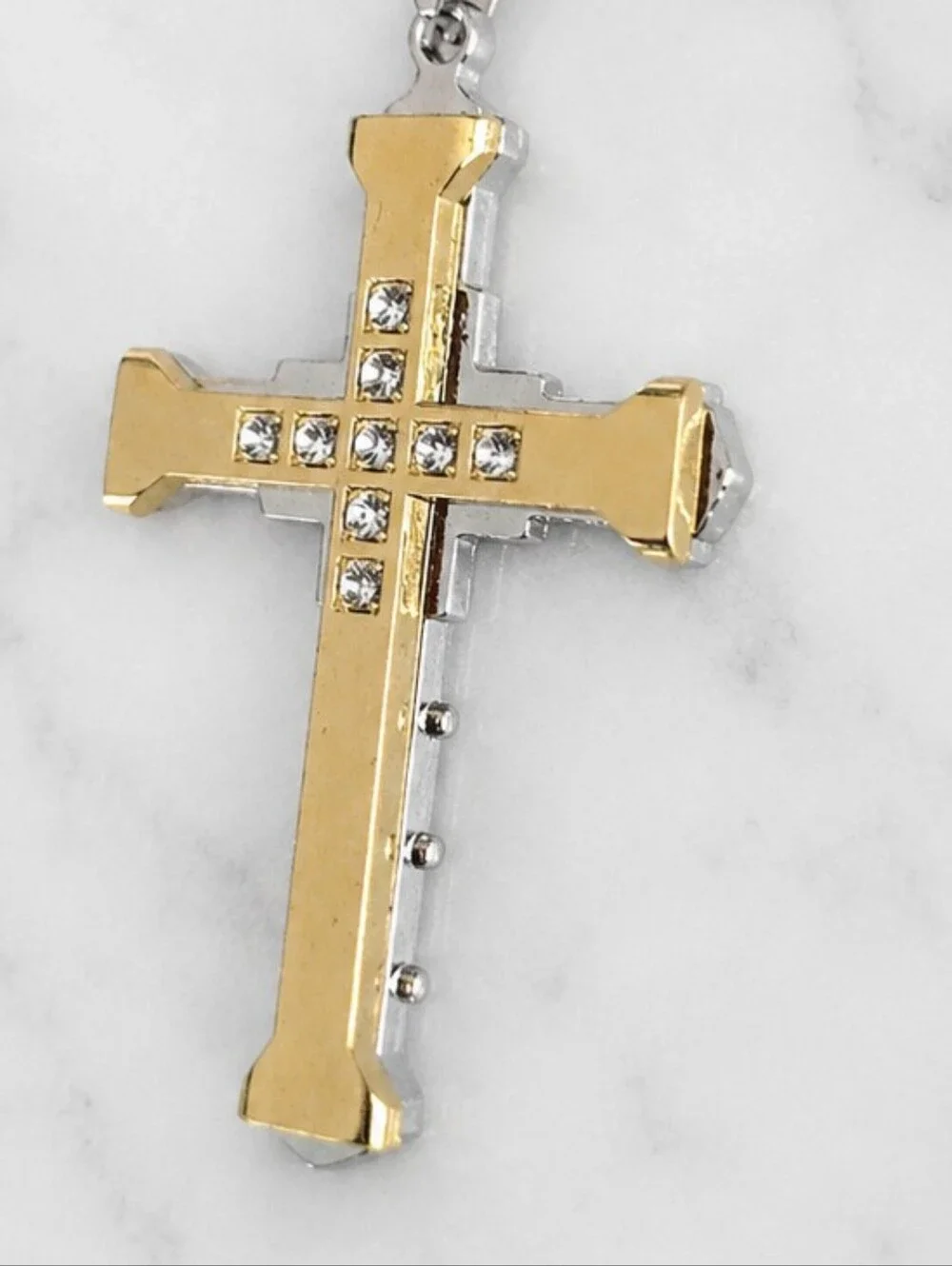 Unisex Gothic Streetwear Cross Necklace Gold Silver Rhinestone Pendant NEW
